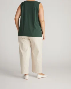 Noyack Breton Stripe Boatneck Tank Solid Conifer