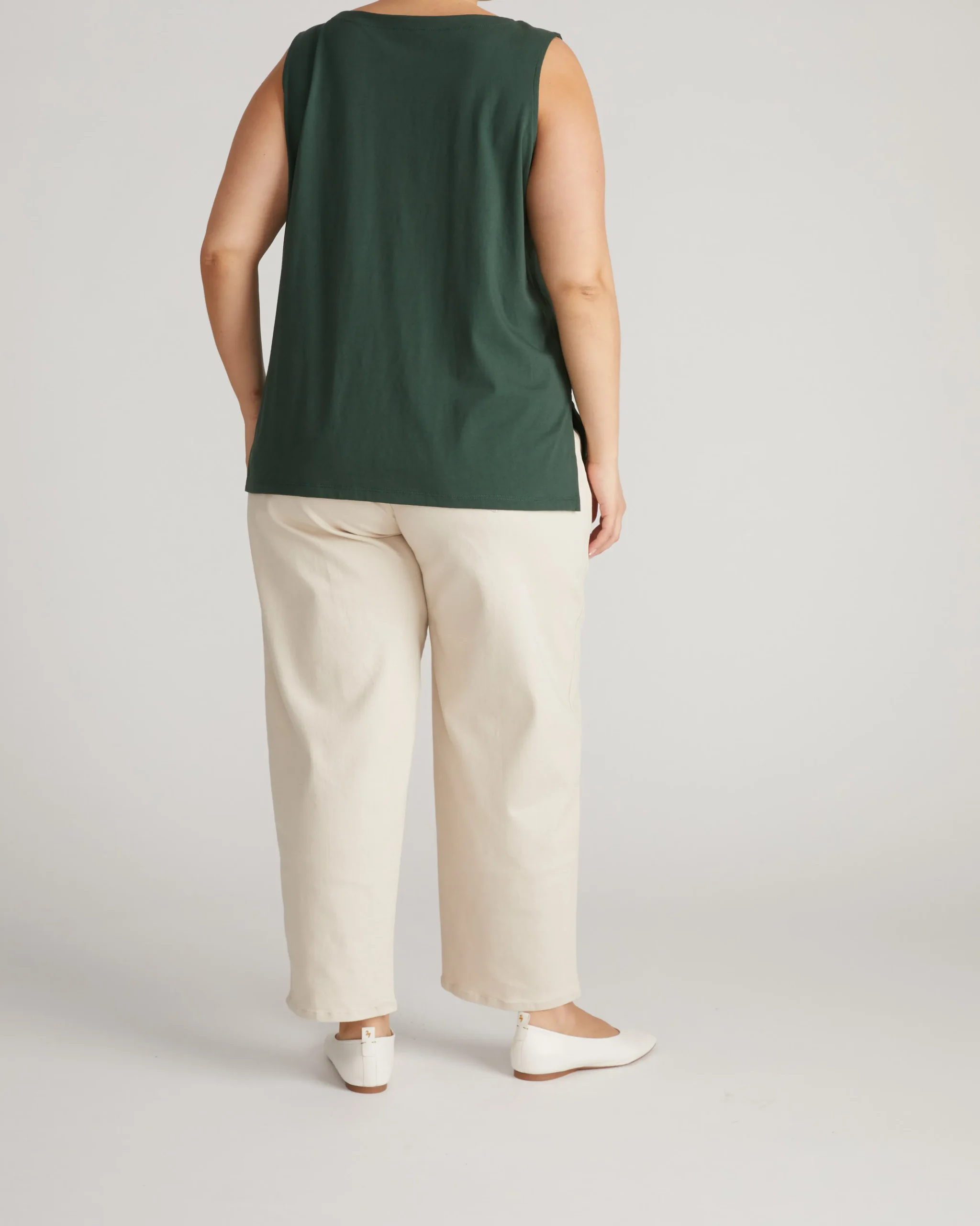 Noyack Breton Stripe Boatneck Tank Solid Conifer