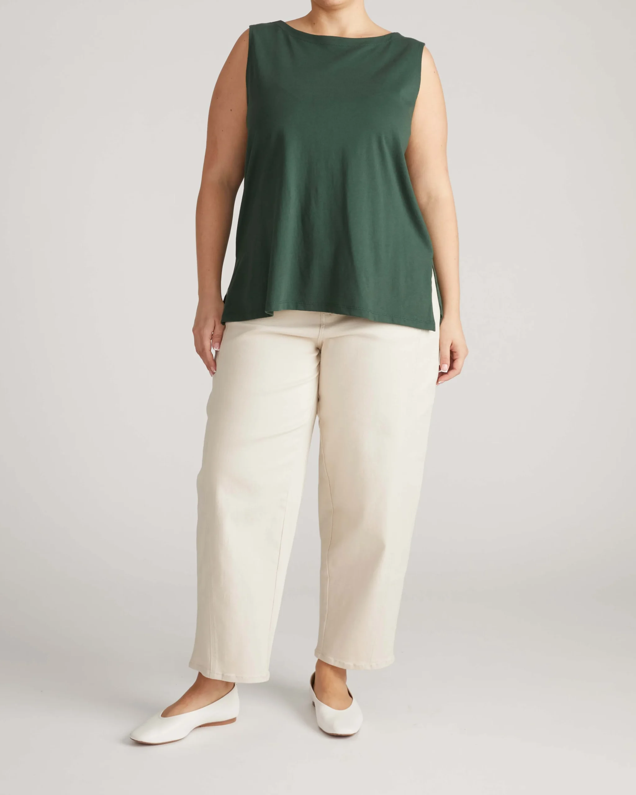 Noyack Breton Stripe Boatneck Tank Solid Conifer