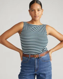 Noyack Breton Stripe Boatneck Tank Deep Sea/White Stripe