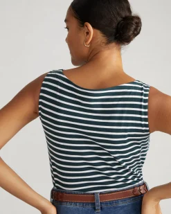 Noyack Breton Stripe Boatneck Tank Deep Sea/White Stripe