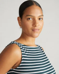 Noyack Breton Stripe Boatneck Tank Deep Sea/White Stripe