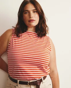 Noyack Breton Stripe Boatneck Tank Coral Reef/White Stripe