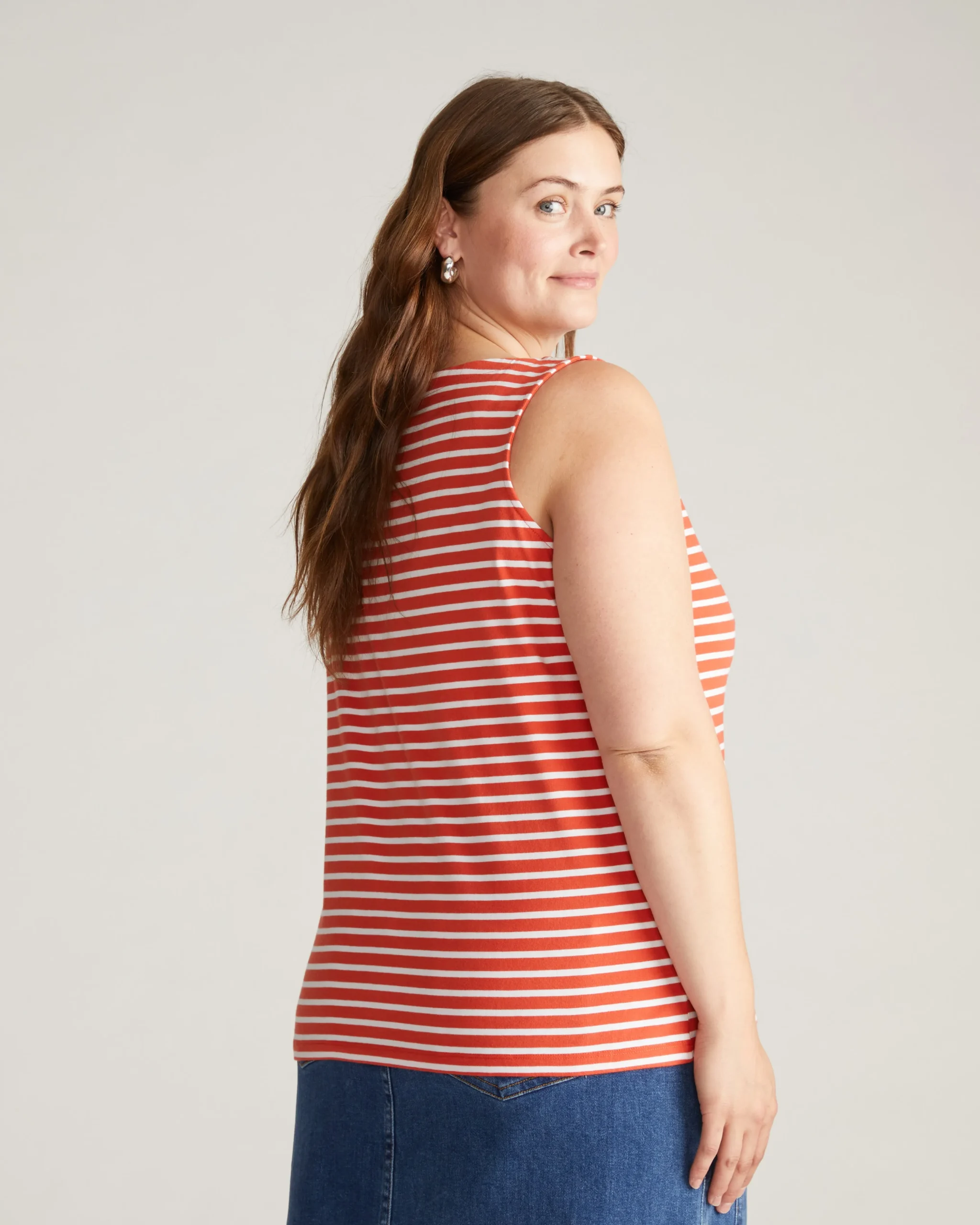 Noyack Breton Stripe Boatneck Tank Coral Reef/White Stripe