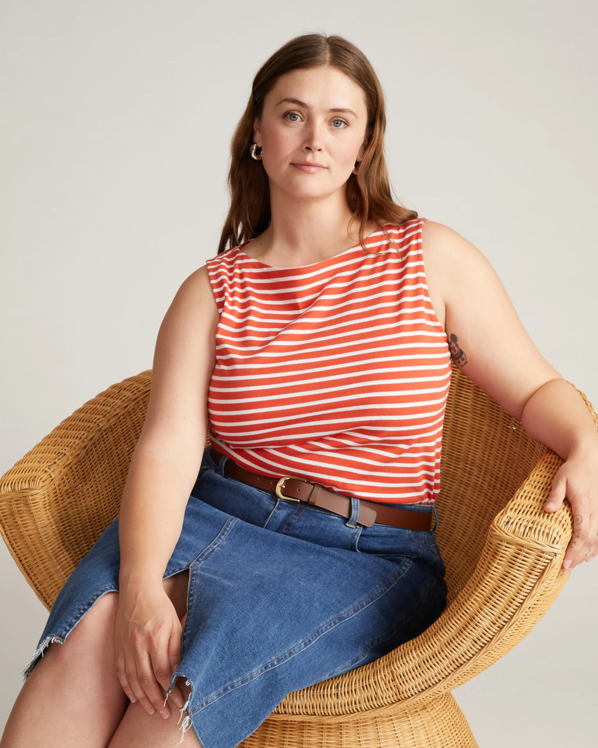 Noyack Breton Stripe Boatneck Tank Coral Reef/White Stripe