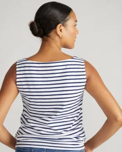 Noyack Breton Stripe Boatneck Tank White/Cenote Stripe