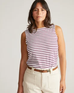 Noyack Breton Stripe Boatneck Tank White/Gamay Stripe