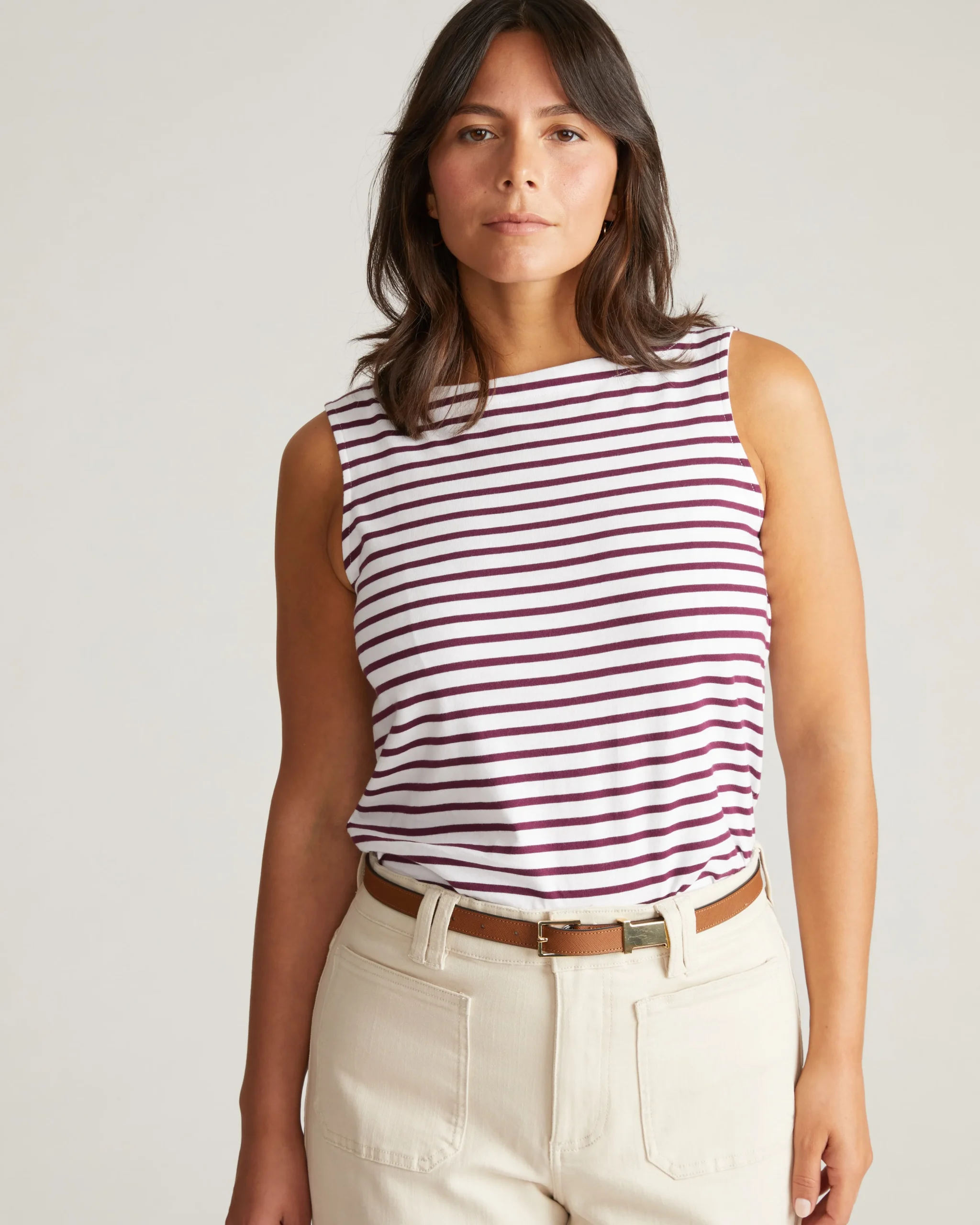 Noyack Breton Stripe Boatneck Tank White/Gamay Stripe