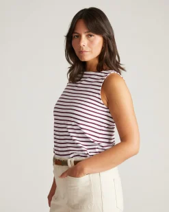 Noyack Breton Stripe Boatneck Tank White/Gamay Stripe