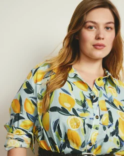 Odeon Linen Blend Shirtdress Limoncello Print