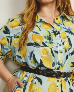 Odeon Linen Blend Shirtdress Limoncello Print