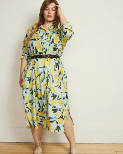 Odeon Linen Blend Shirtdress Limoncello Print