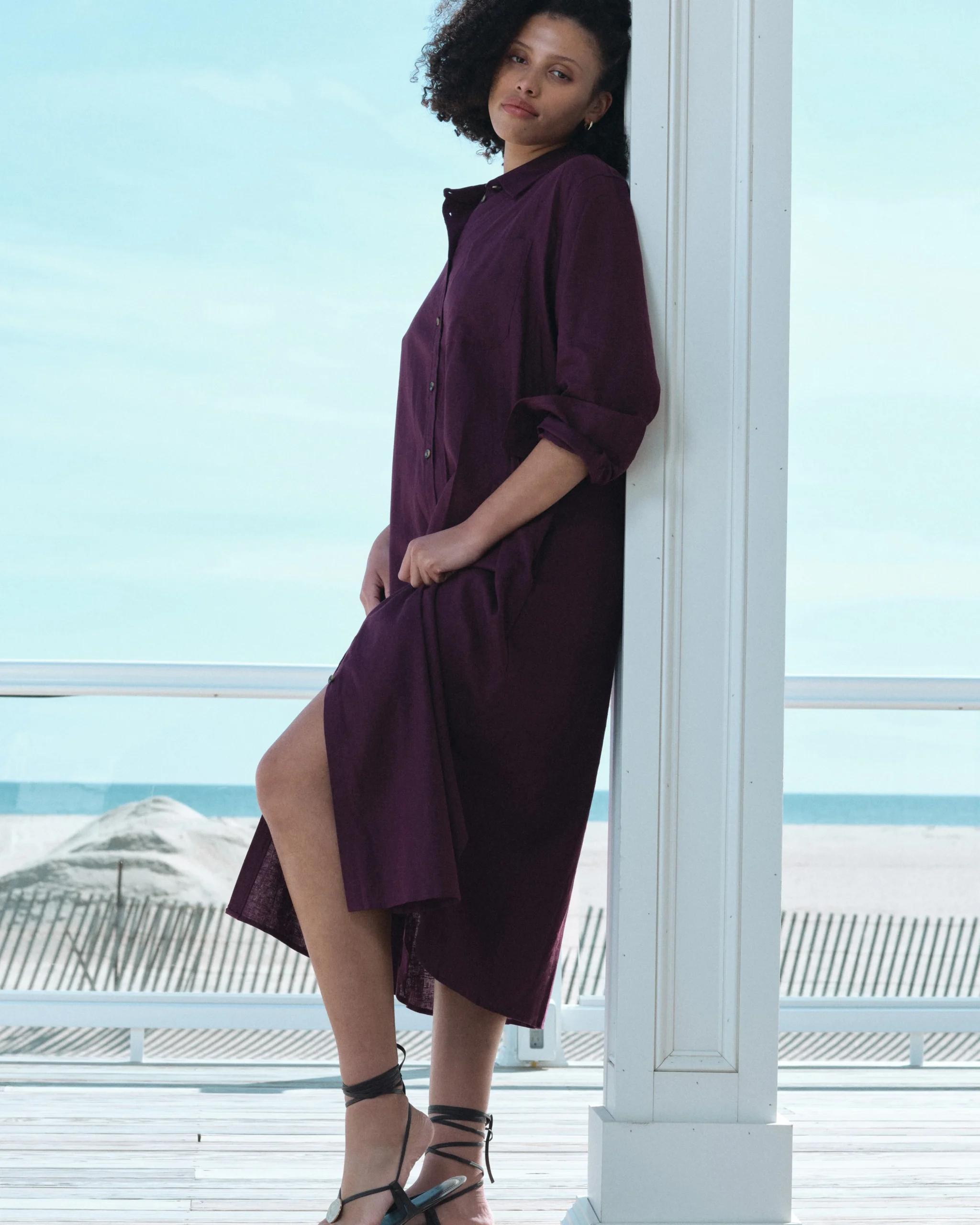 Odeon Linen Blend Shirtdress Acai