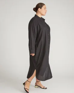 Odeon Linen Blend Shirtdress Black