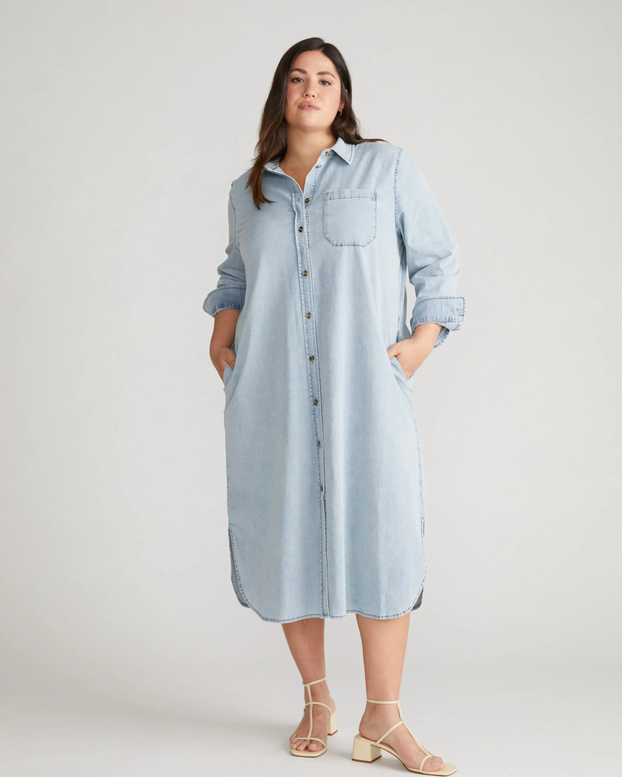 Odeon Stretch Cotton Chambray Shirtdress Heritage Blue