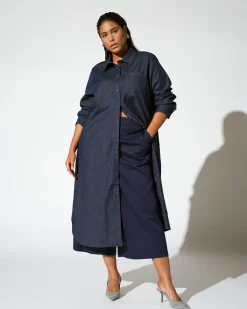 Odeon Stretch Cotton Chambray Shirtdress Dark Indigo