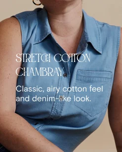 Odeon Stretch Cotton Chambray Shirtdress Orion Blue