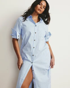 Odeon Stretch Poplin Shirtdress Blue/White Stripe