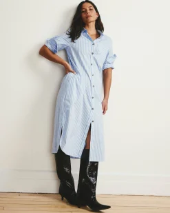 Odeon Stretch Poplin Shirtdress Blue/White Stripe