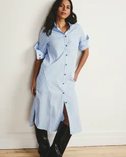 Odeon Stretch Poplin Shirtdress Blue/White Stripe