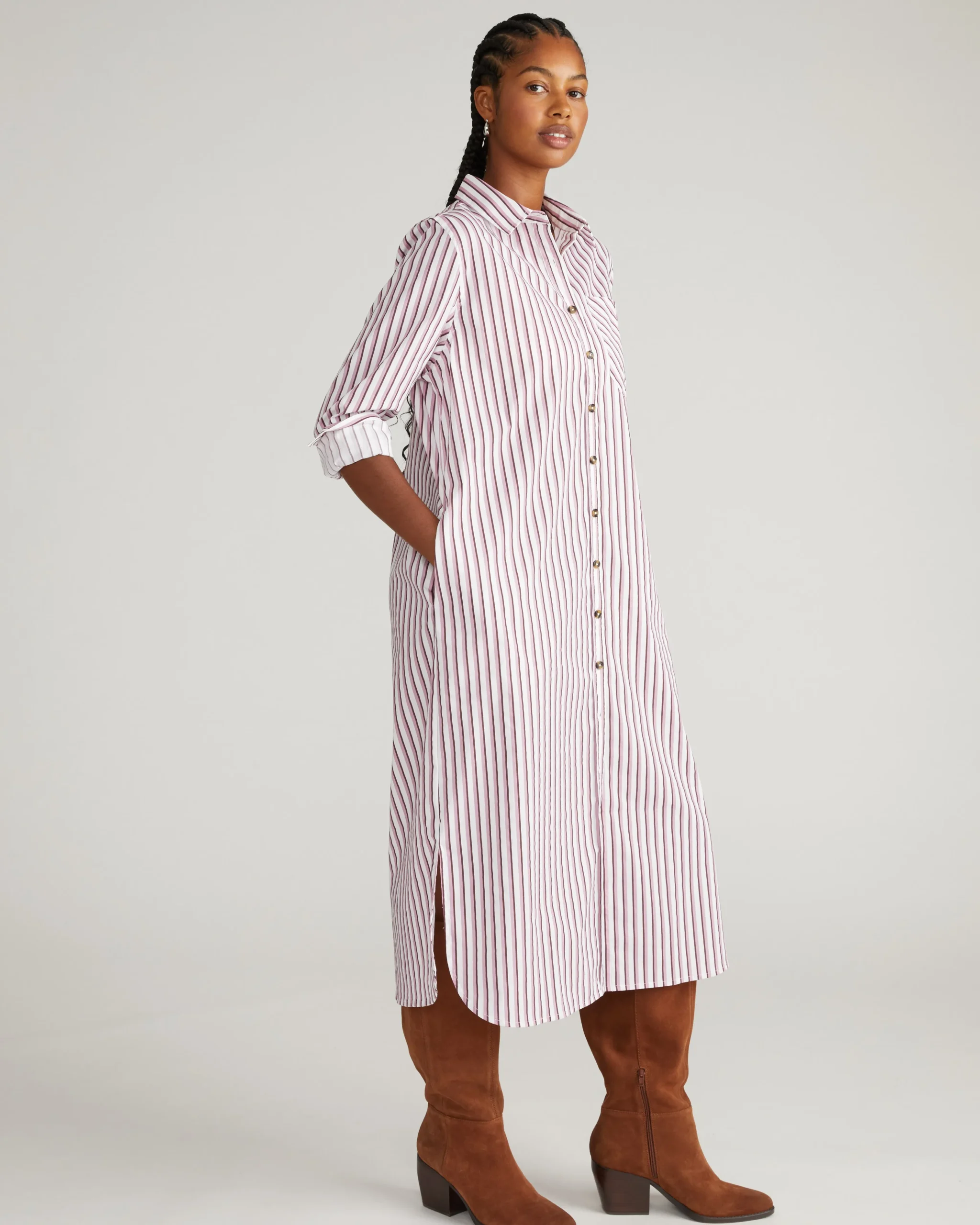 Odeon Stretch Poplin Shirtdress Lilac Multi Stripe