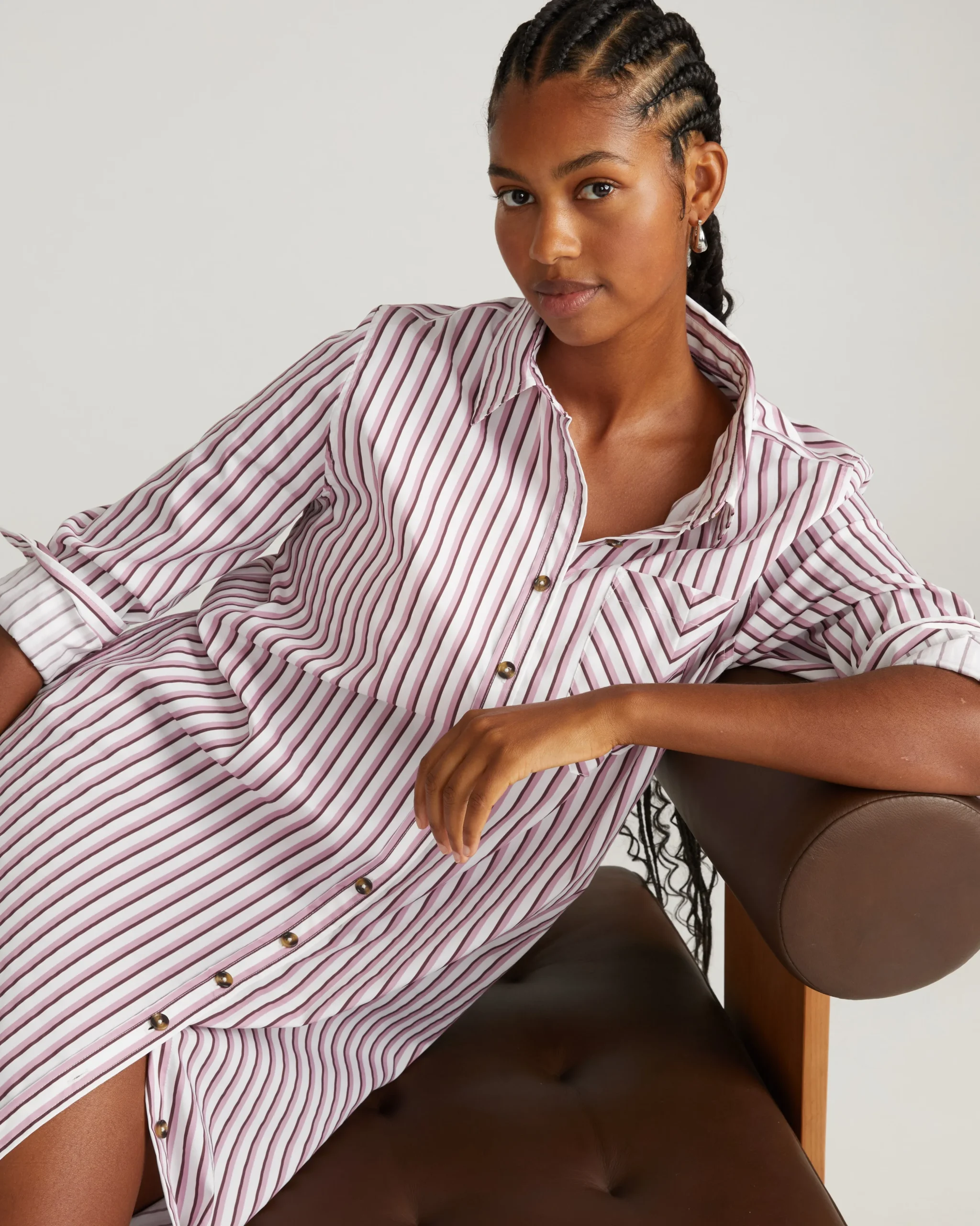 Odeon Stretch Poplin Shirtdress Lilac Multi Stripe