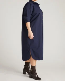 Odeon Stretch Poplin Shirtdress Navy