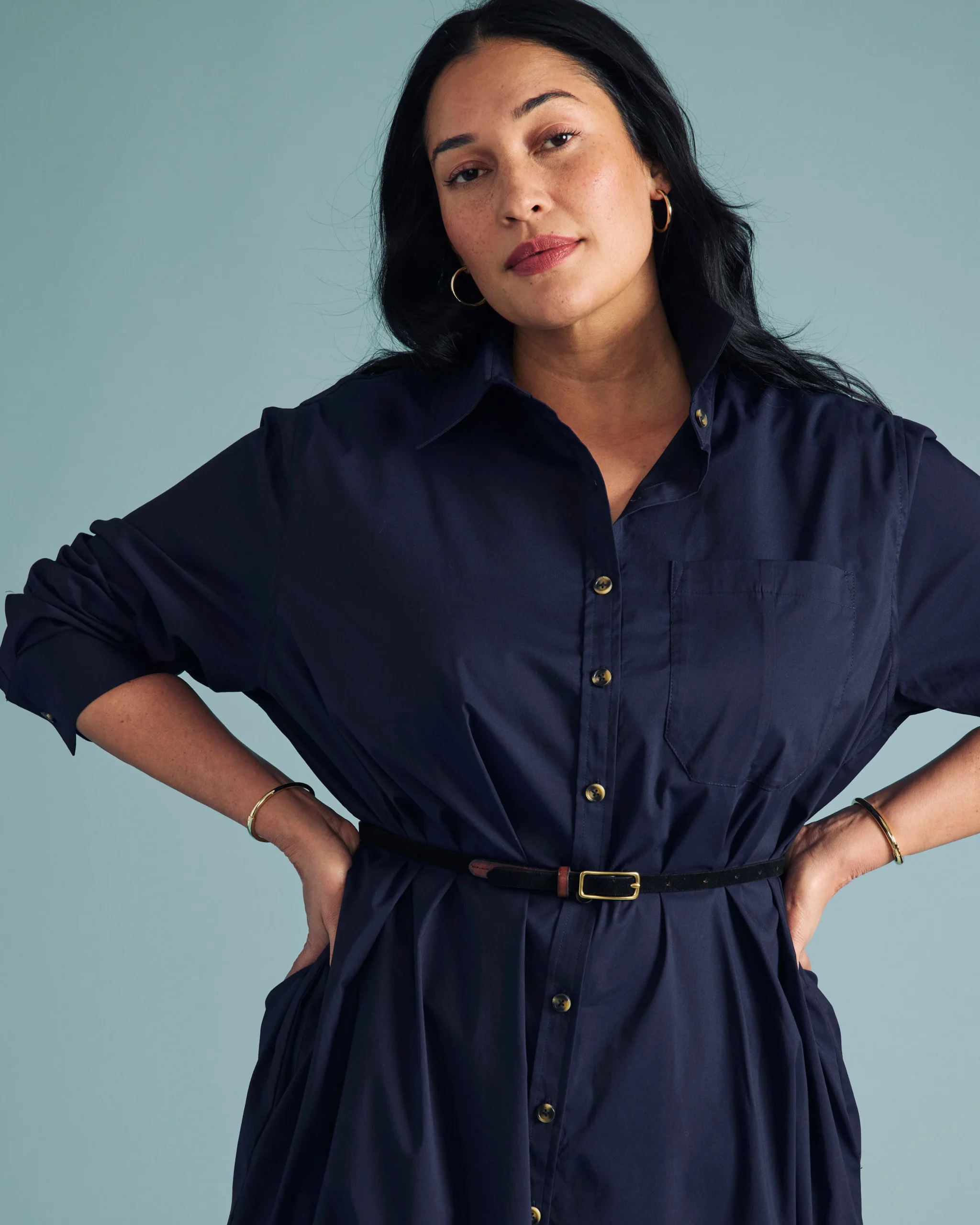 Odeon Stretch Poplin Shirtdress Navy