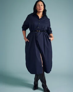 Odeon Stretch Poplin Shirtdress Navy