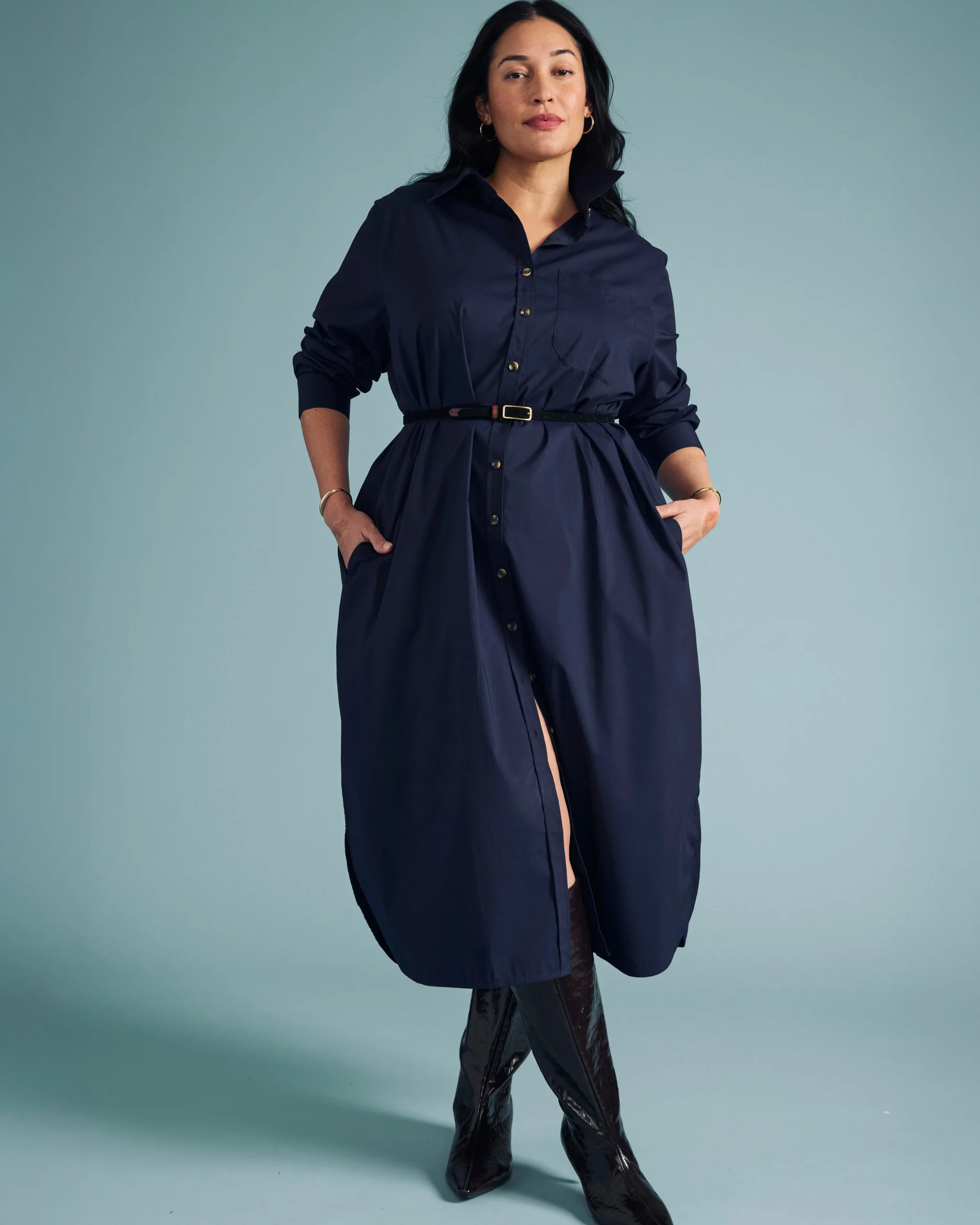 Odeon Stretch Poplin Shirtdress Navy