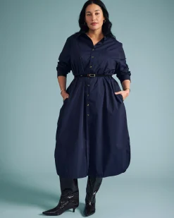 Odeon Stretch Poplin Shirtdress Navy