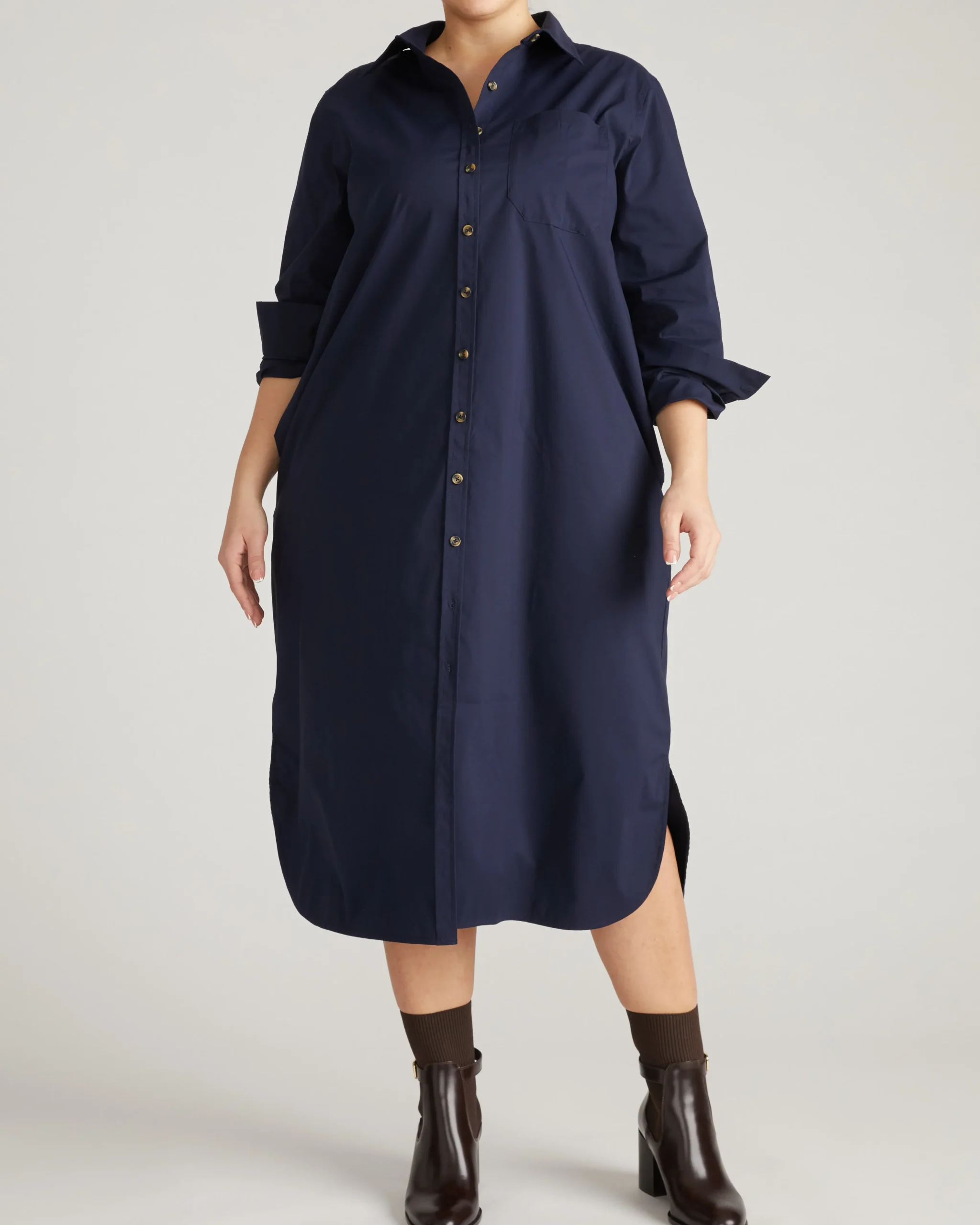 Odeon Stretch Poplin Shirtdress Navy