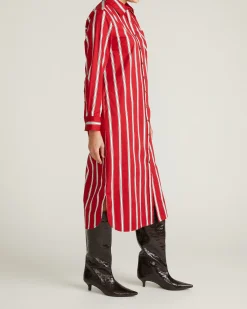 Odeon Stretch Poplin Shirtdress Red/Black/White Stripe