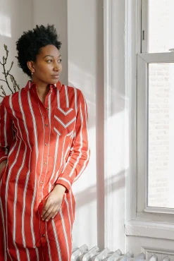 Odeon Stretch Poplin Shirtdress Red/Black/White Stripe