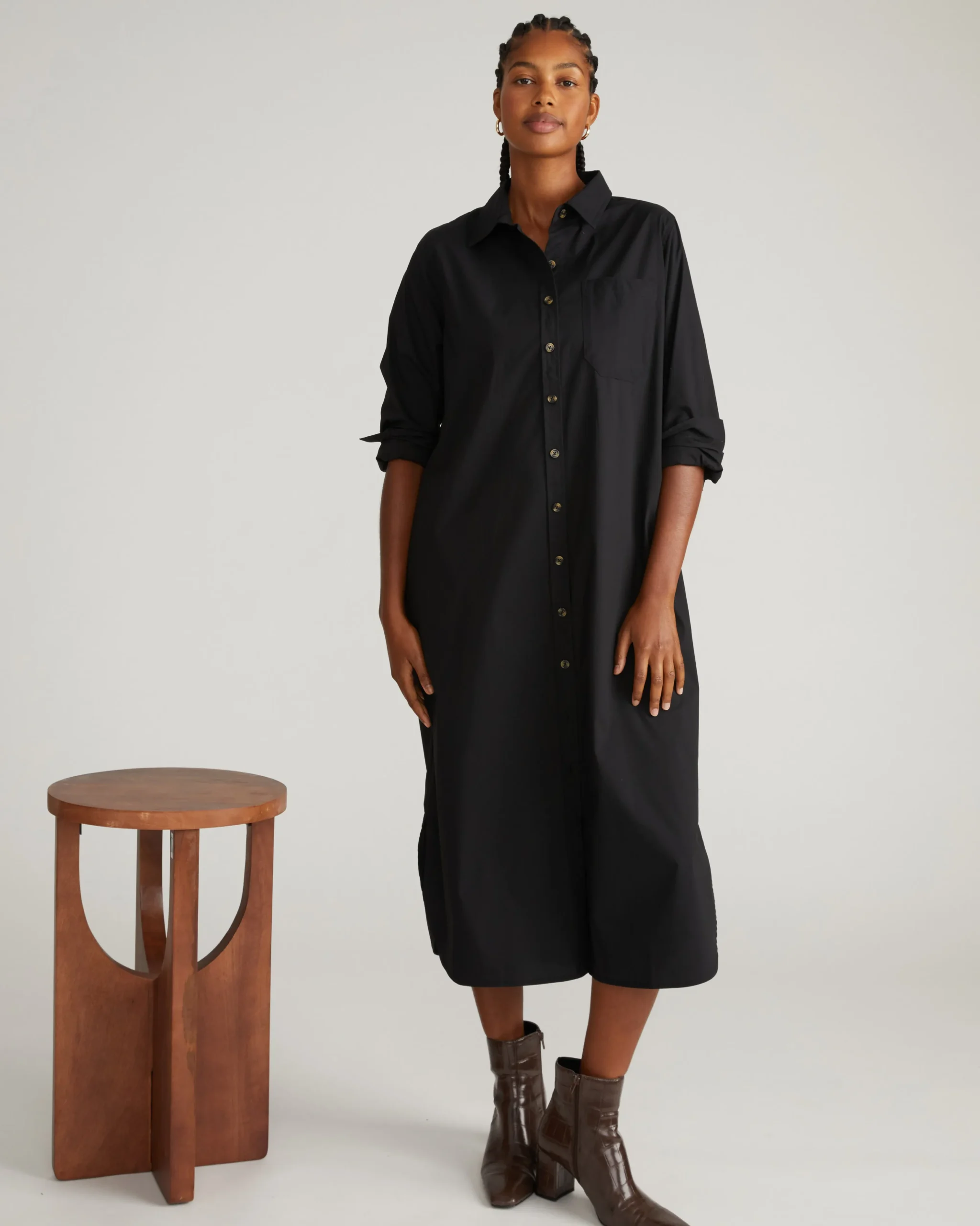 Odeon Stretch Poplin Shirtdress Black