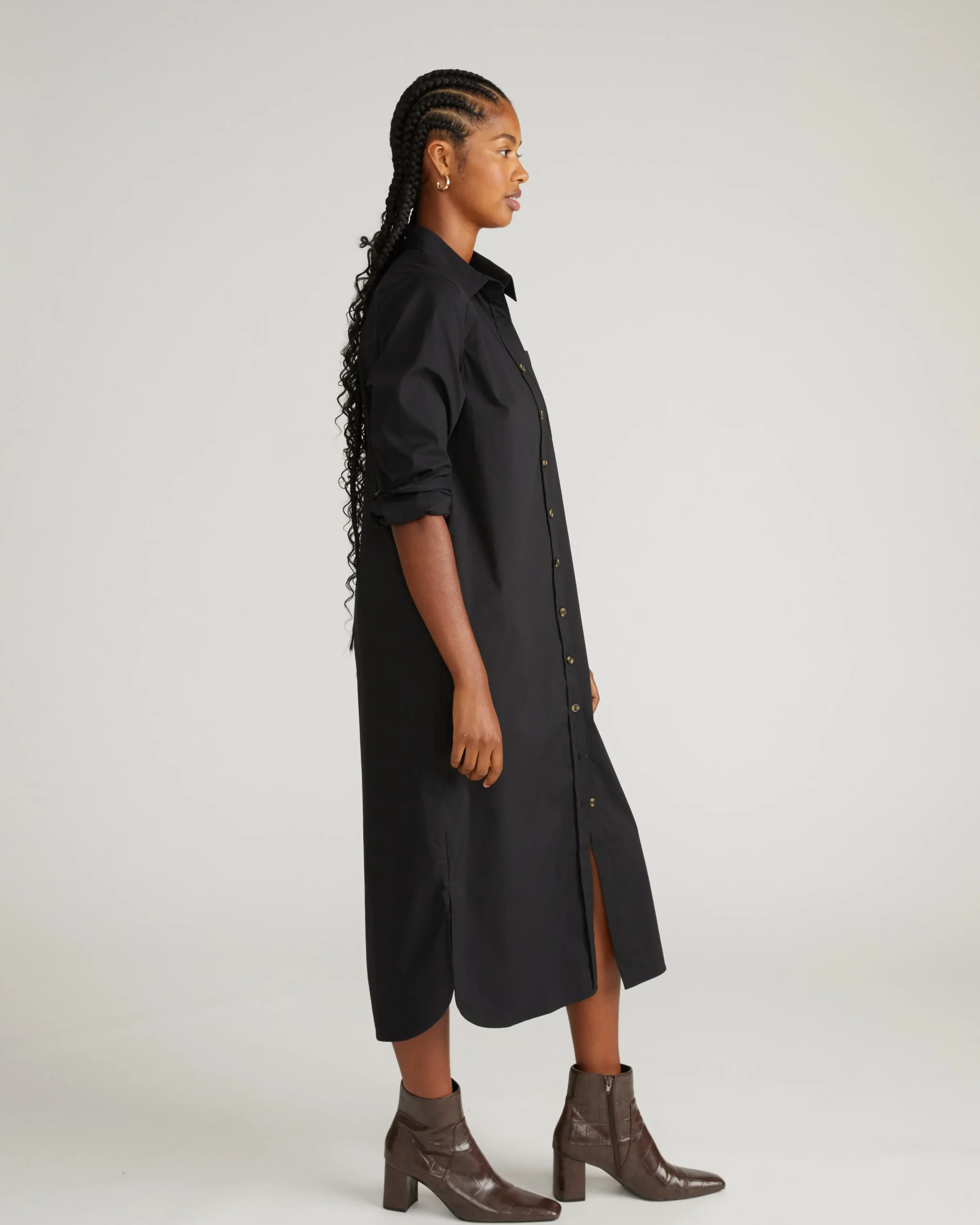 Odeon Stretch Poplin Shirtdress Black