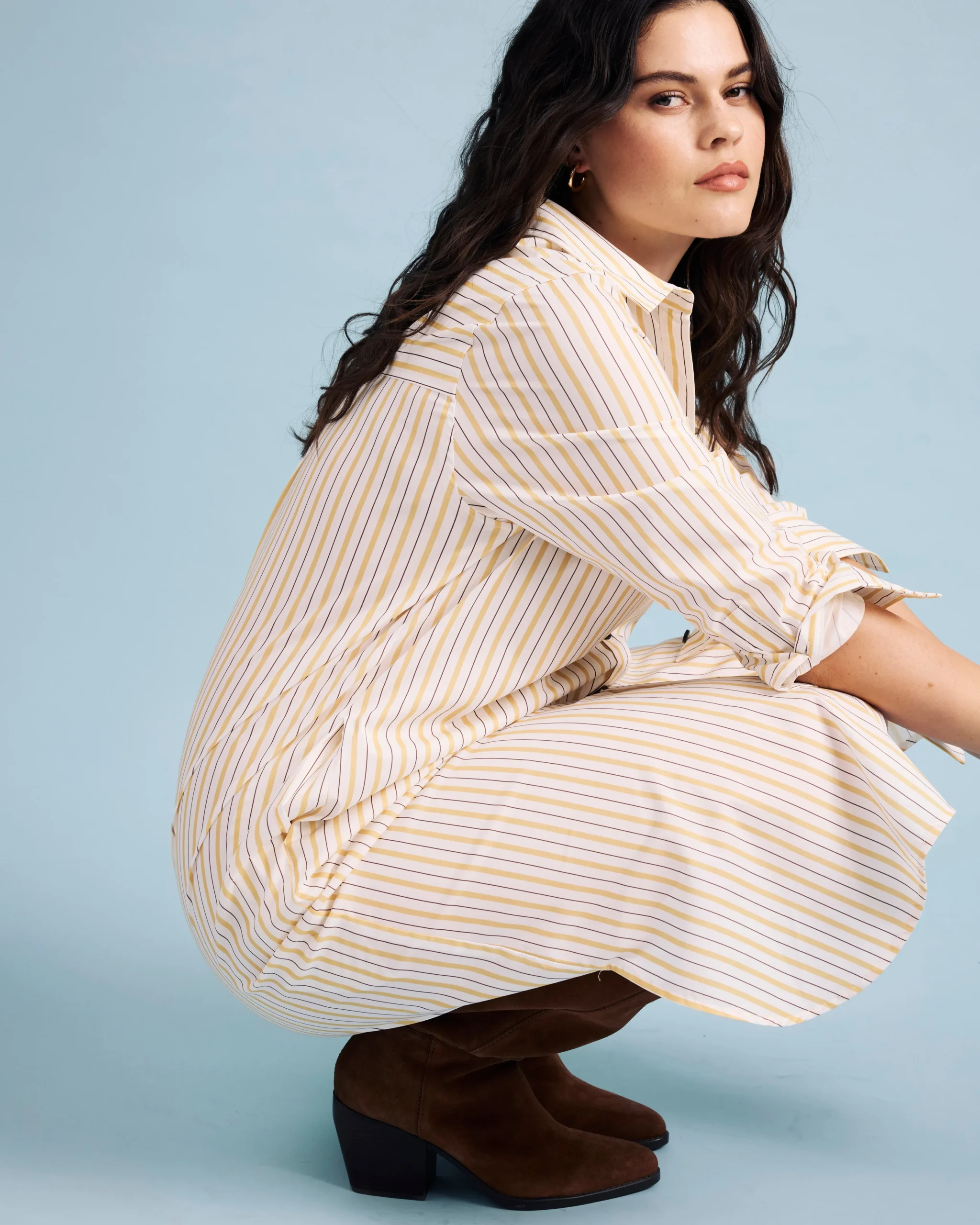 Odeon Stretch Poplin Shirtdress Yellow Multi Stripe