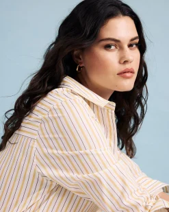 Odeon Stretch Poplin Shirtdress Yellow Multi Stripe