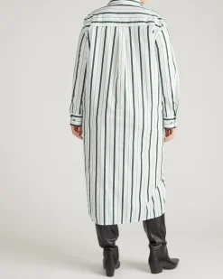 Odeon Stretch Poplin Shirtdress Forest Green Multi Stripe