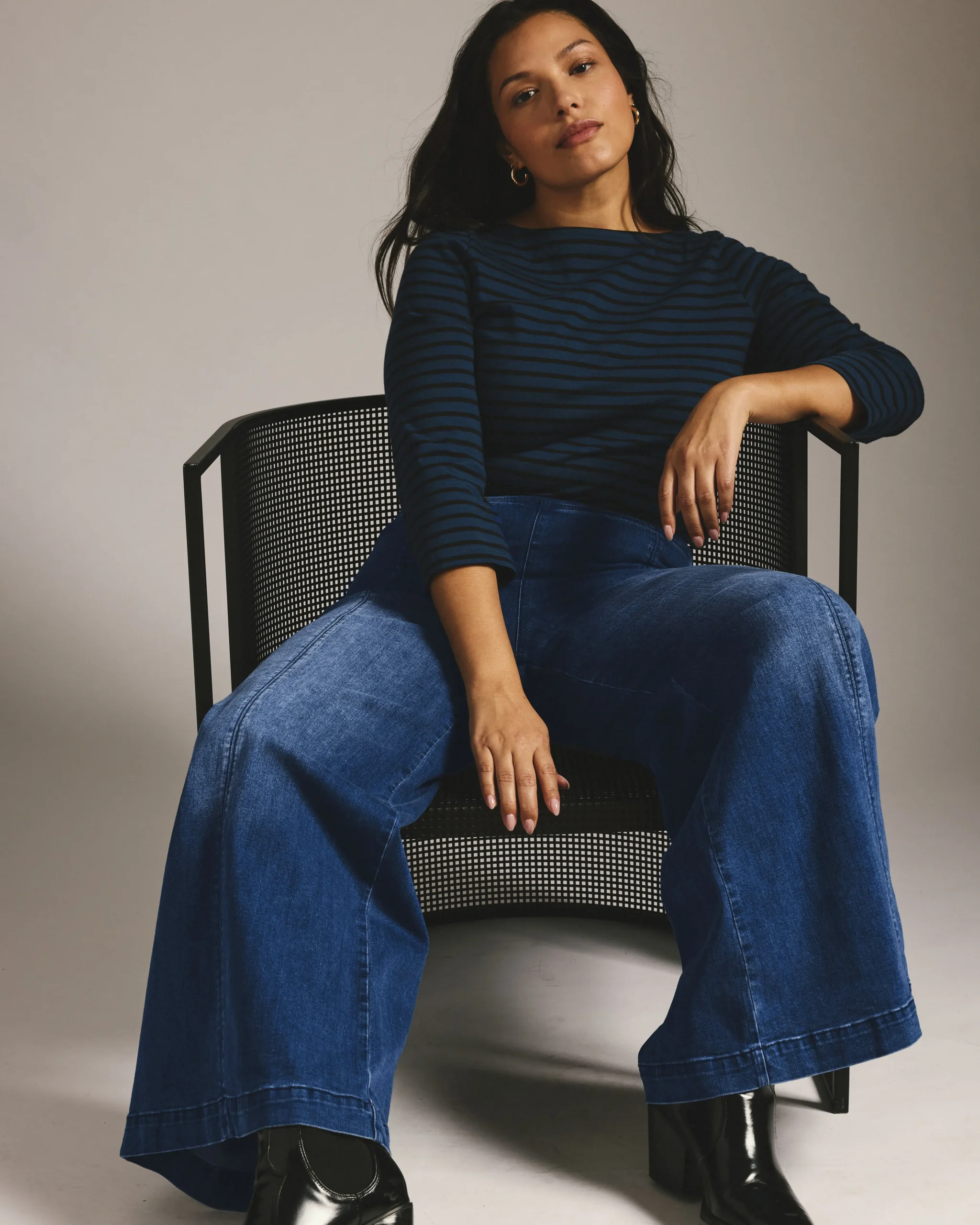 Olivia Pintuck Wide Leg Jeans True Blue