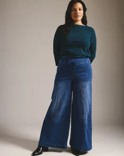 Olivia Pintuck Wide Leg Jeans True Blue