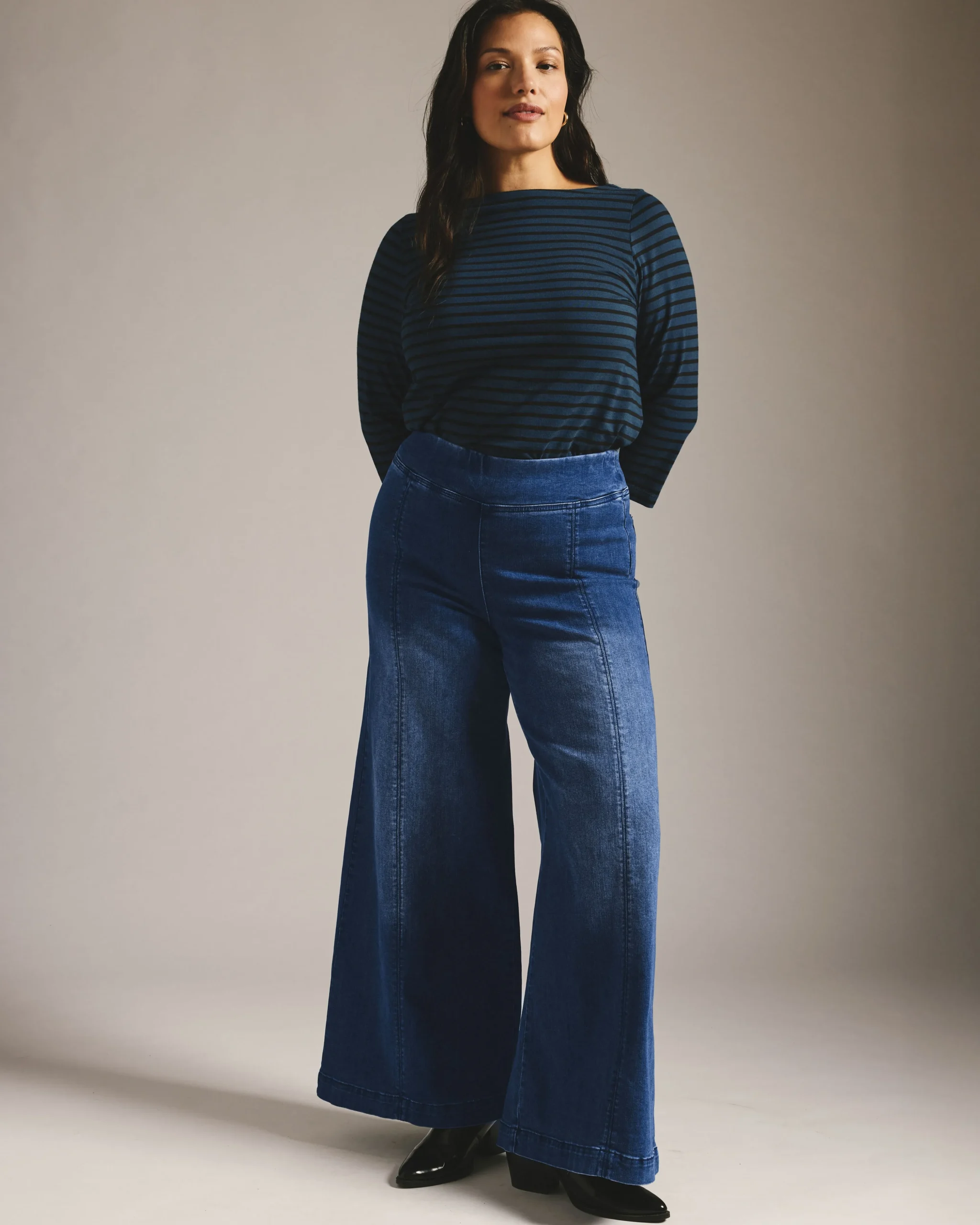 Olivia Pintuck Wide Leg Jeans True Blue