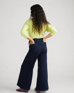 Olivia Pintuck Wide Leg Jeans Dark Indigo