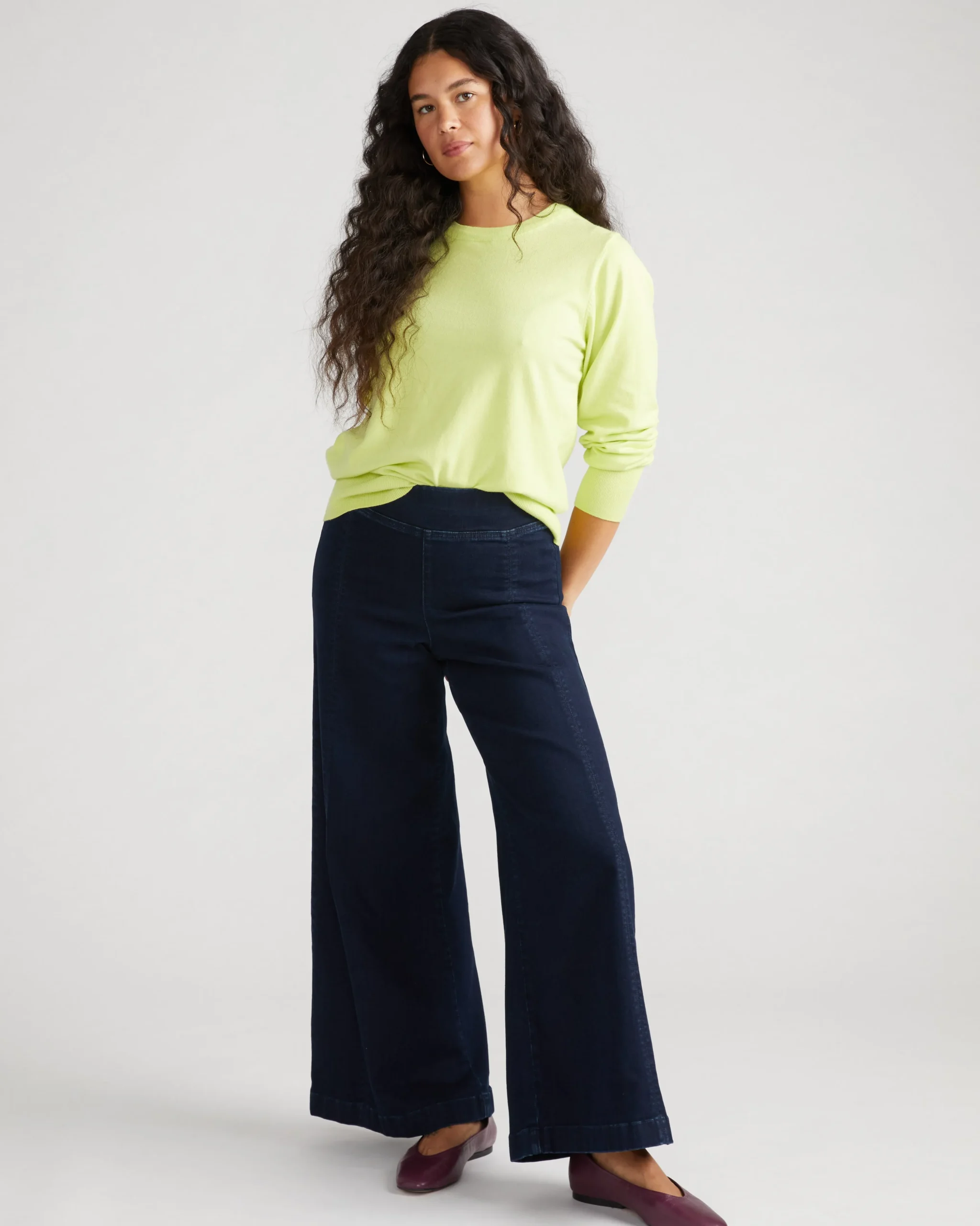 Olivia Pintuck Wide Leg Jeans Dark Indigo