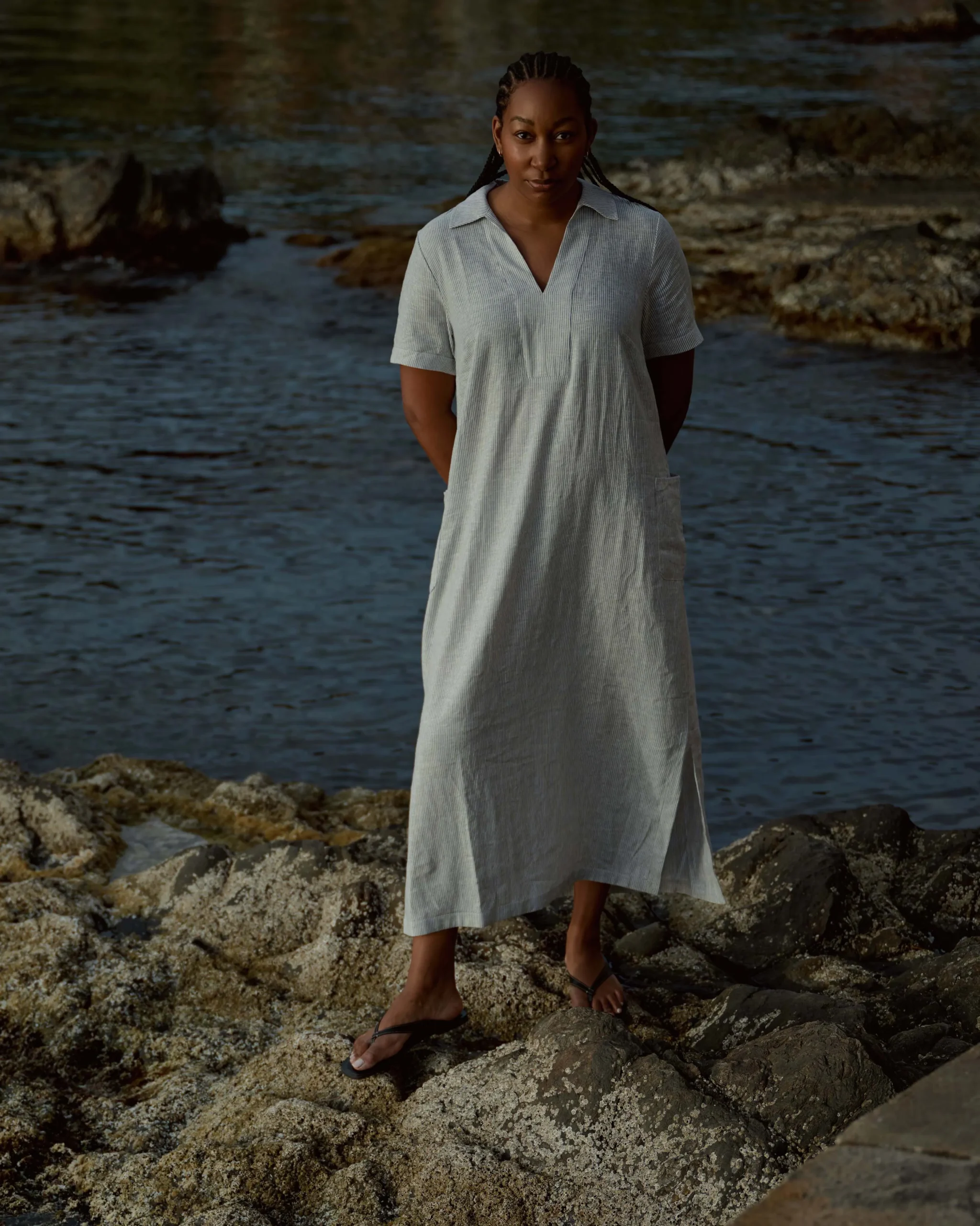 Padma Polo Neck Linen Blend Dress Beach Stripe