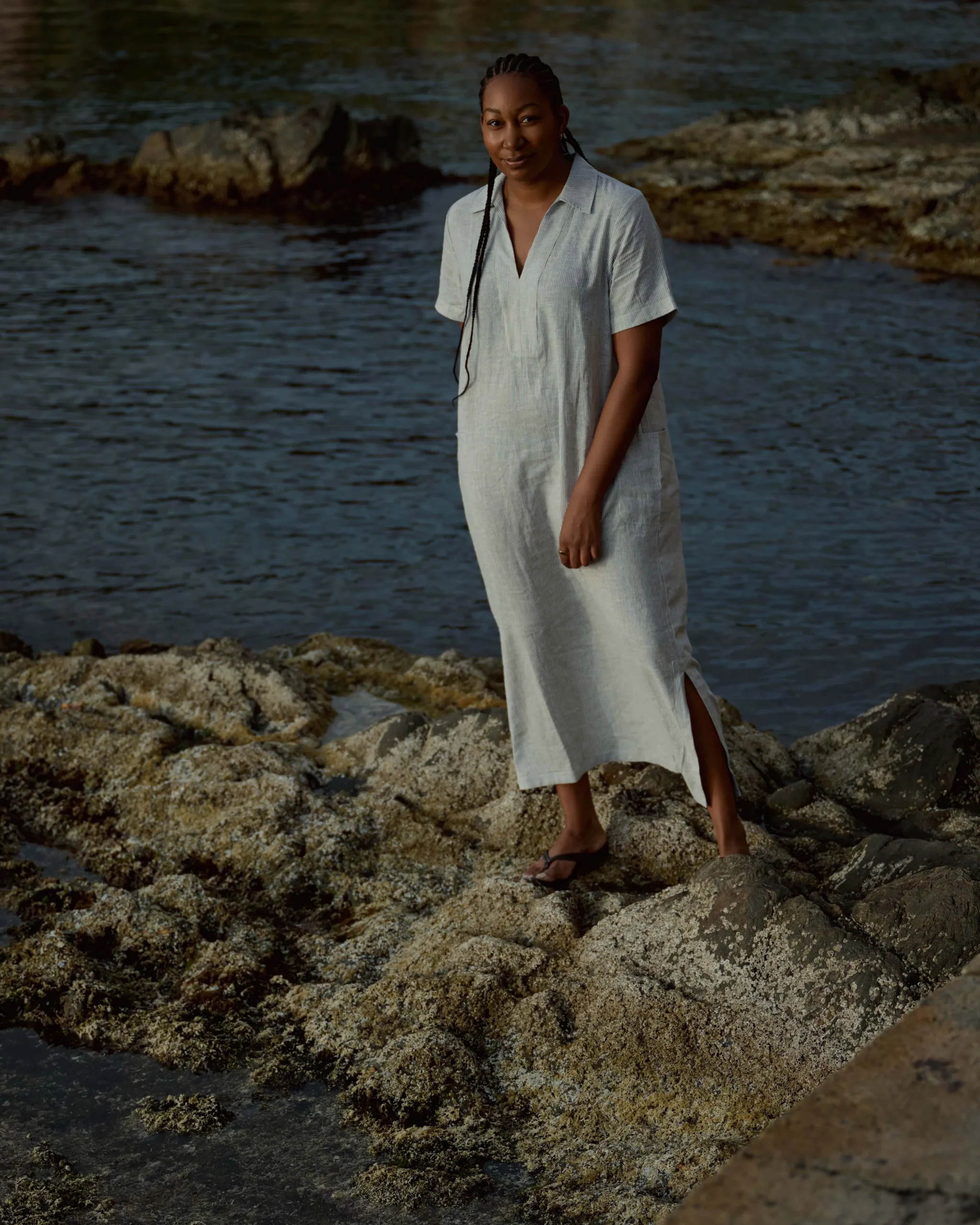 Padma Polo Neck Linen Blend Dress Beach Stripe