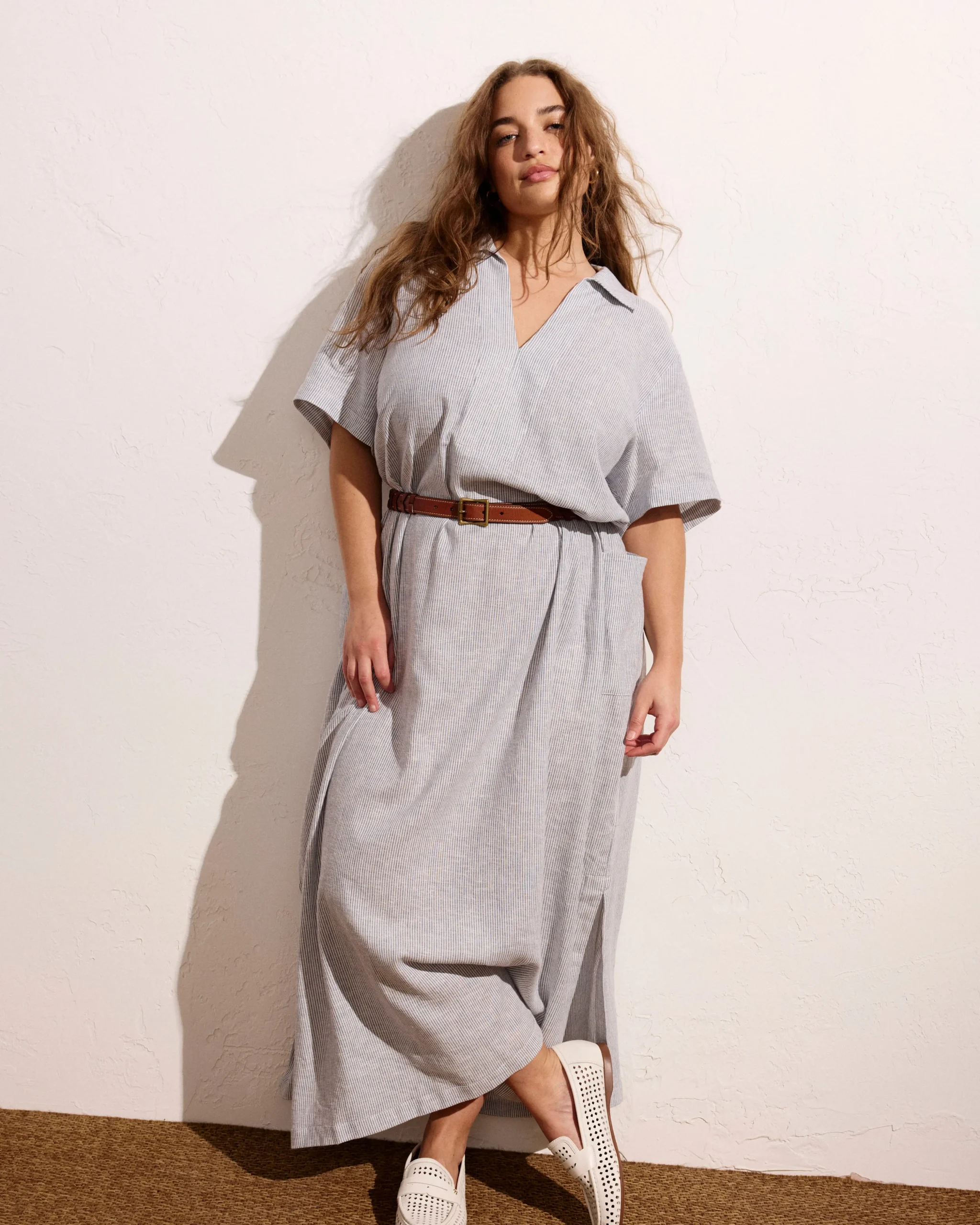 Padma Polo Neck Linen Blend Dress Beach Stripe