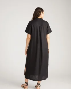 Padma Polo Neck Linen Blend Dress Black