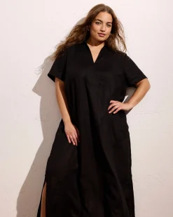 Padma Polo Neck Linen Blend Dress Black