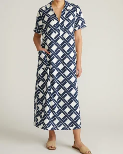 Padma Polo Neck Linen Blend Dress Geometrica Print